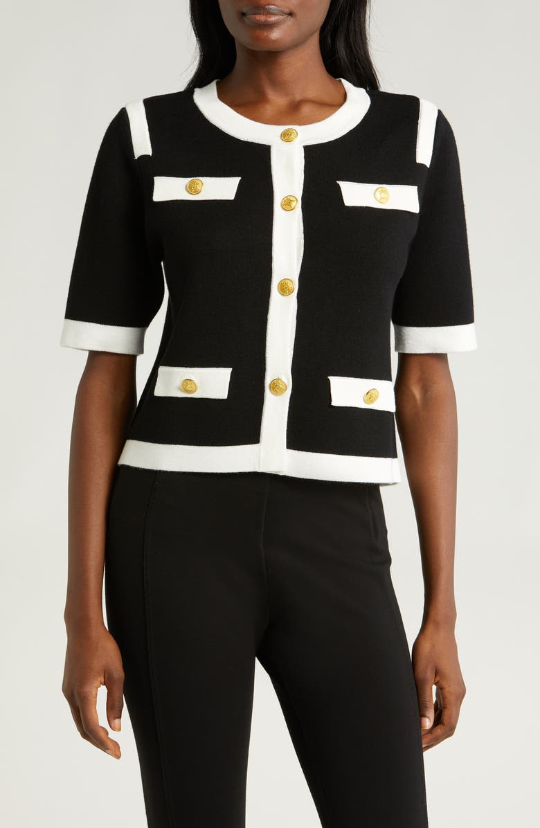 Tahari ASL Short Sleeve Sweater Jacket, Main, color, 