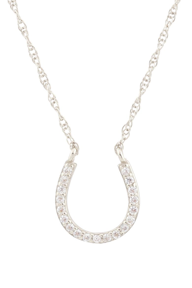 Horseshoe Pavé Charm Necklace, Main, color, SILVER