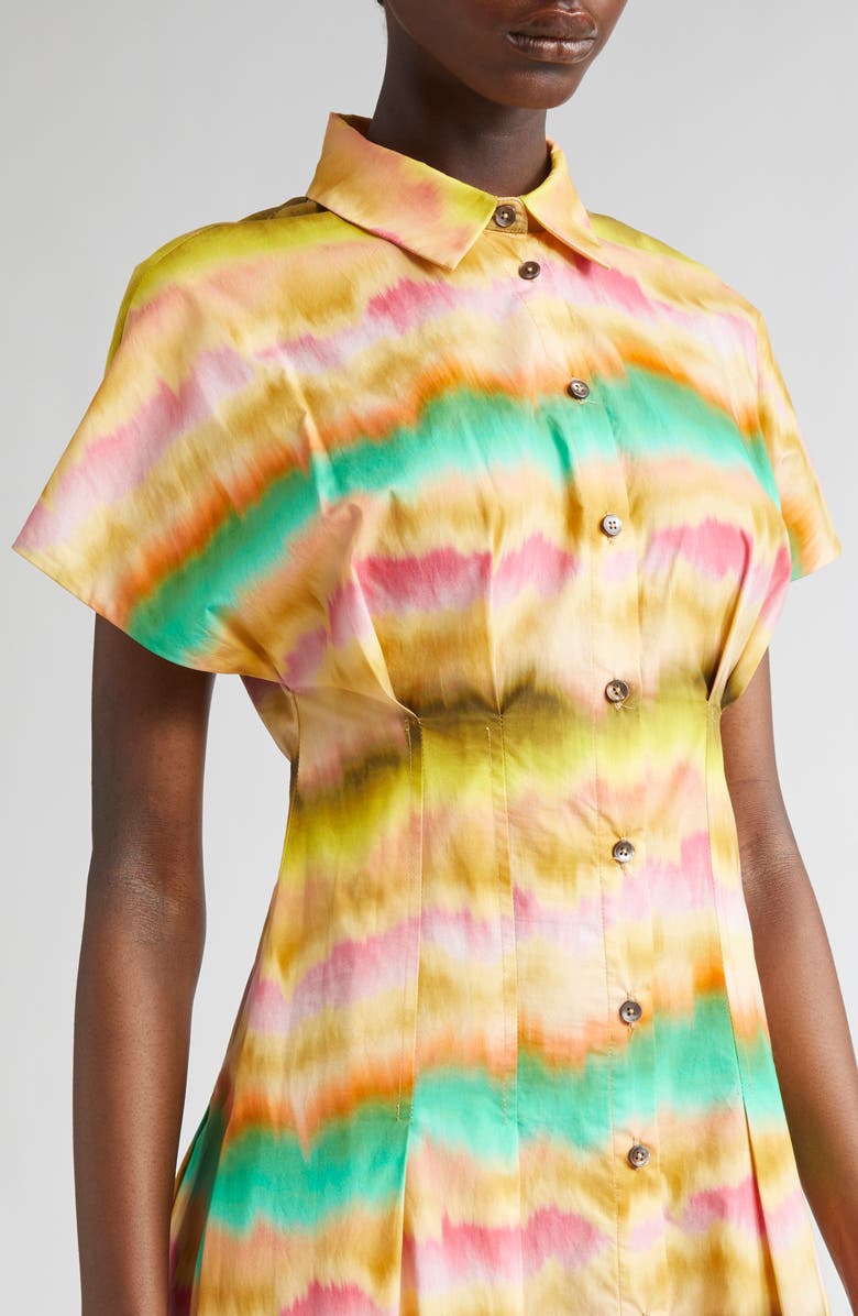 Lela Rose Sunset Seam Detail Cotton Poplin Shirtdress, Alternate, color, Yellow Multi