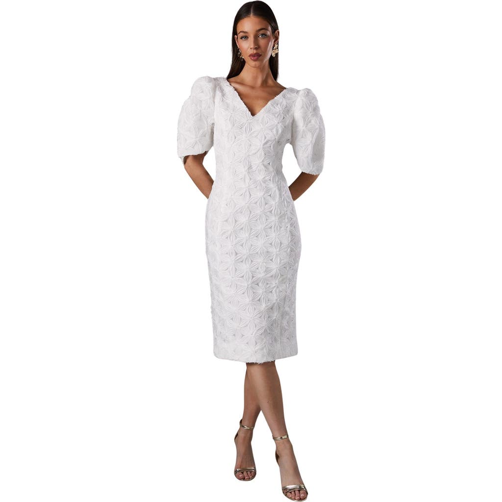 Coast Floral Pleated Sleeve Pencil Dress In White