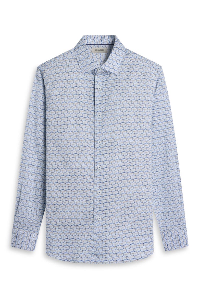Julian Shaped Fit Geometric Wave Print Stretch Cotton Button-Up Shirt, Alternate, color, HAZY BLUE