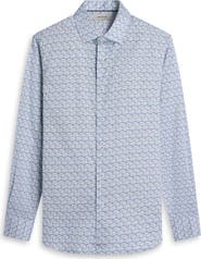 Bugatchi Julian Shaped Fit Geometric Wave Print Stretch Cotton Button-Up Shirt