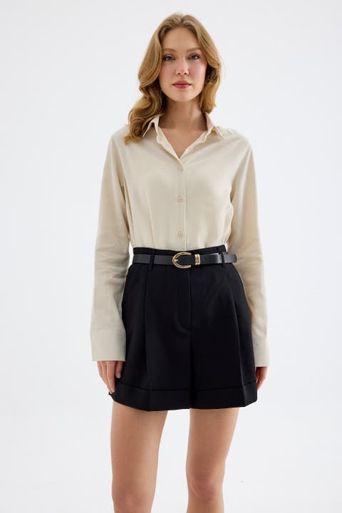 Lina High-Waist Single Pleat Tailored Shorts