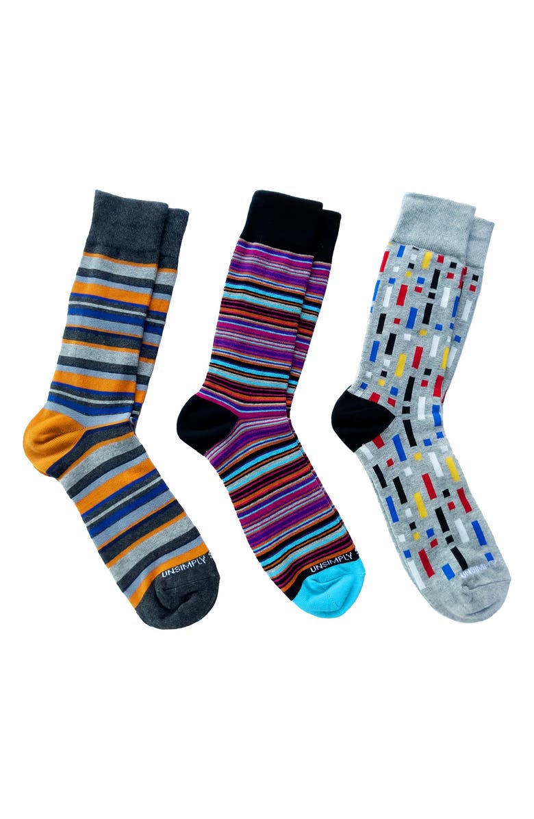 UNSIMPLY STITCHED Assorted 3-Pack Crew Socks, Main, color, Multi Color