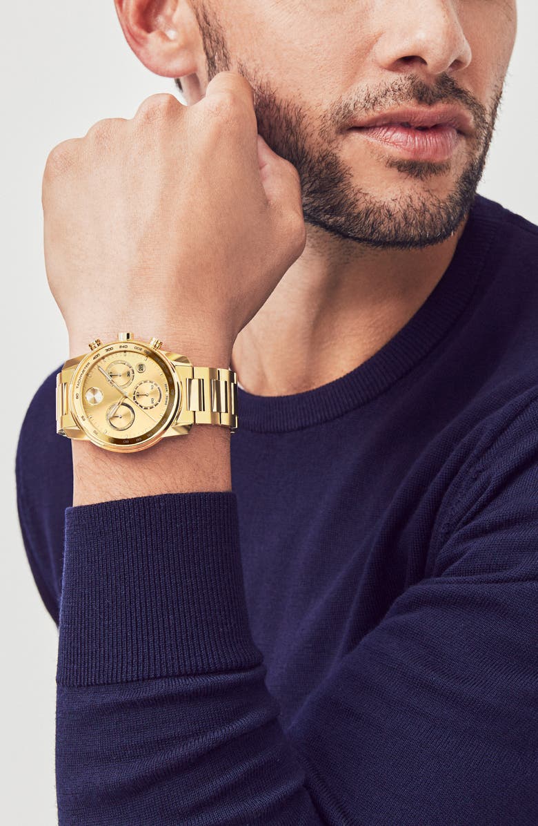 Movado Bold Verso Chronograph Bracelet Watch, 44mm, Alternate, color, Gold