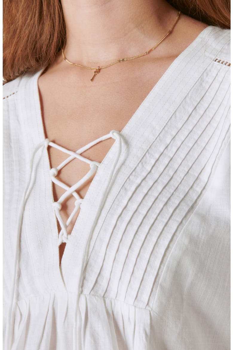 Lace-Up Cotton Peasant Blouse, Alternate, color, CLOUD DANCER