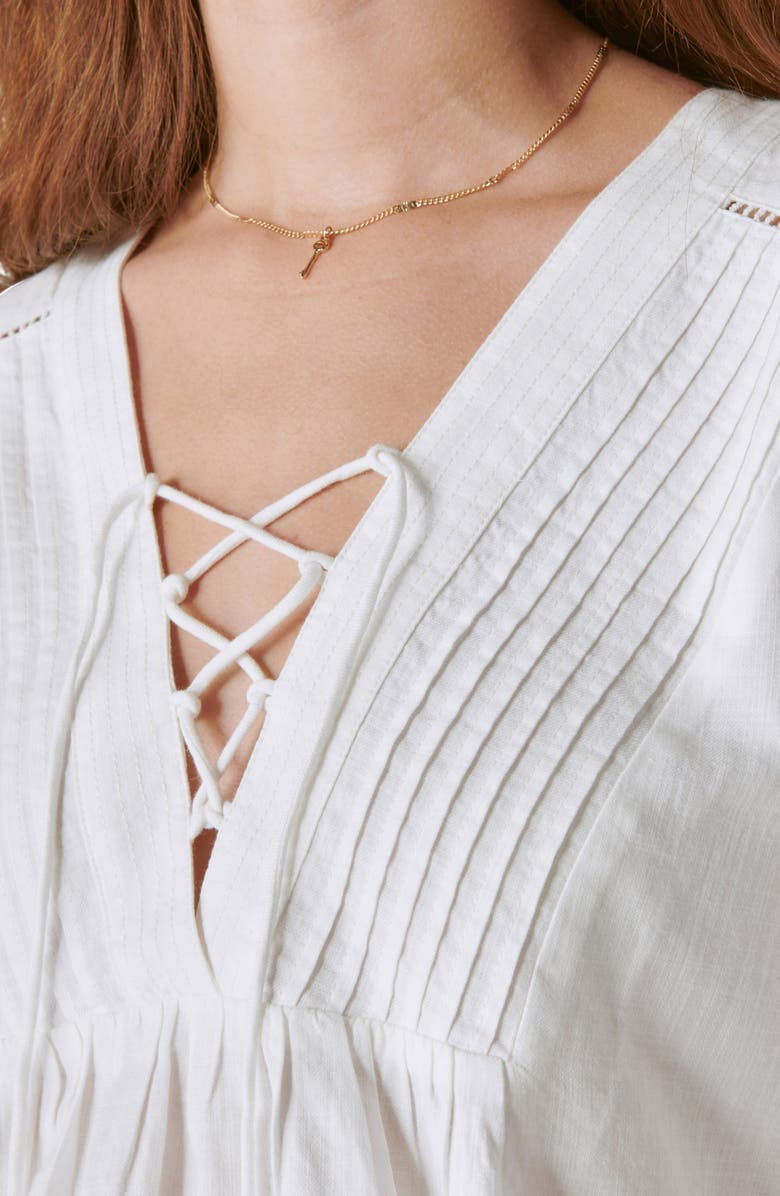 Lucky Brand Lace-Up Cotton Peasant Blouse, Alternate, color, 