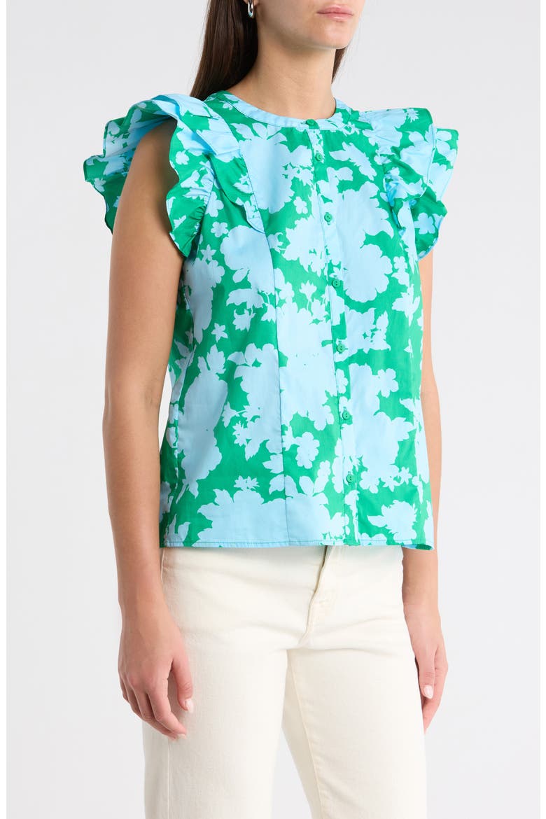 Riona Floral Sammi Cotton Button-Up Shirt, Alternate, color, BLUE-KELLY