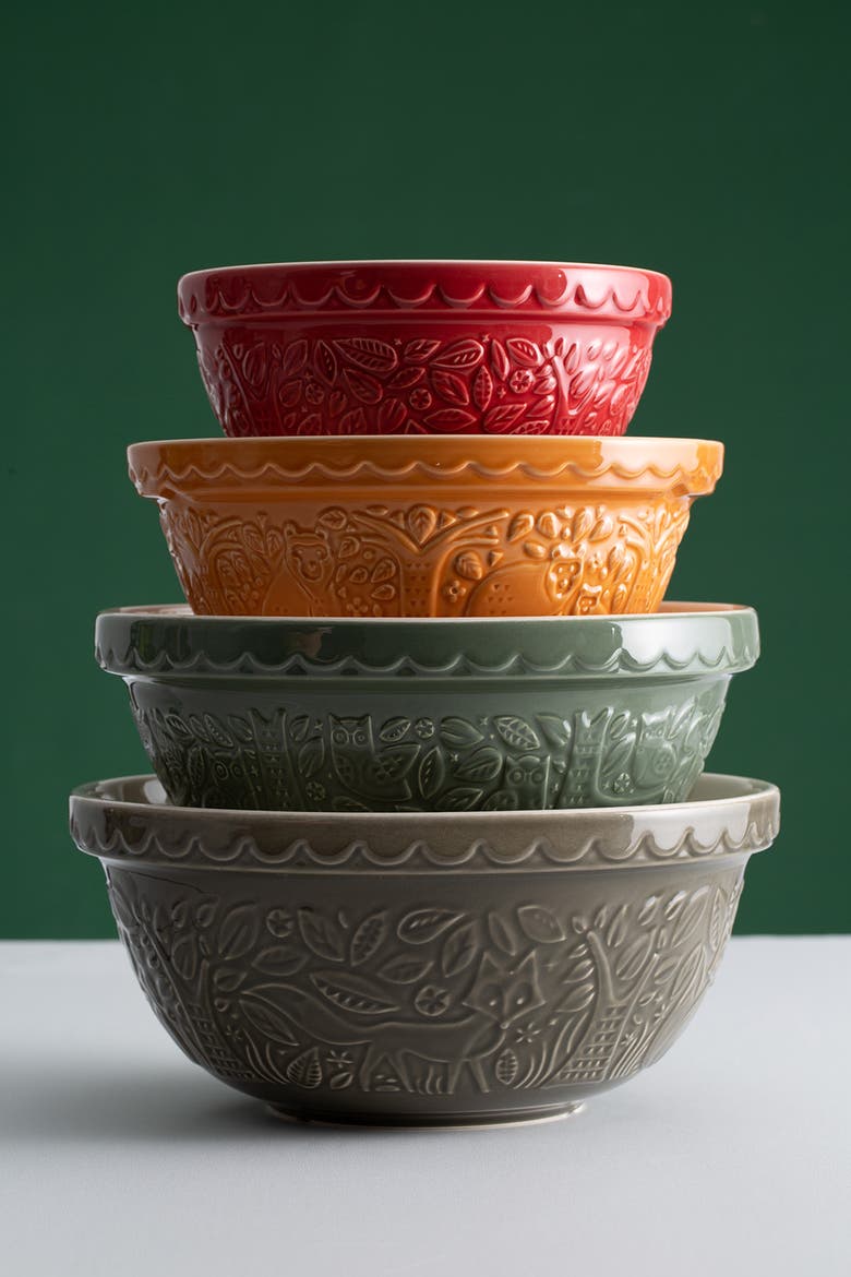 In the Forest Mini Bowl Set, 4 Stoneware Prep Bowls with Embossed Woodland Designs, Alternate, color, Multicolored