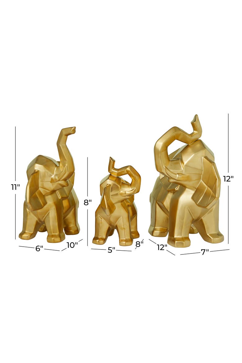 Goldtone Porcelain Glam Elephant Sculpture - Set of 3, Alternate, color, GOLD