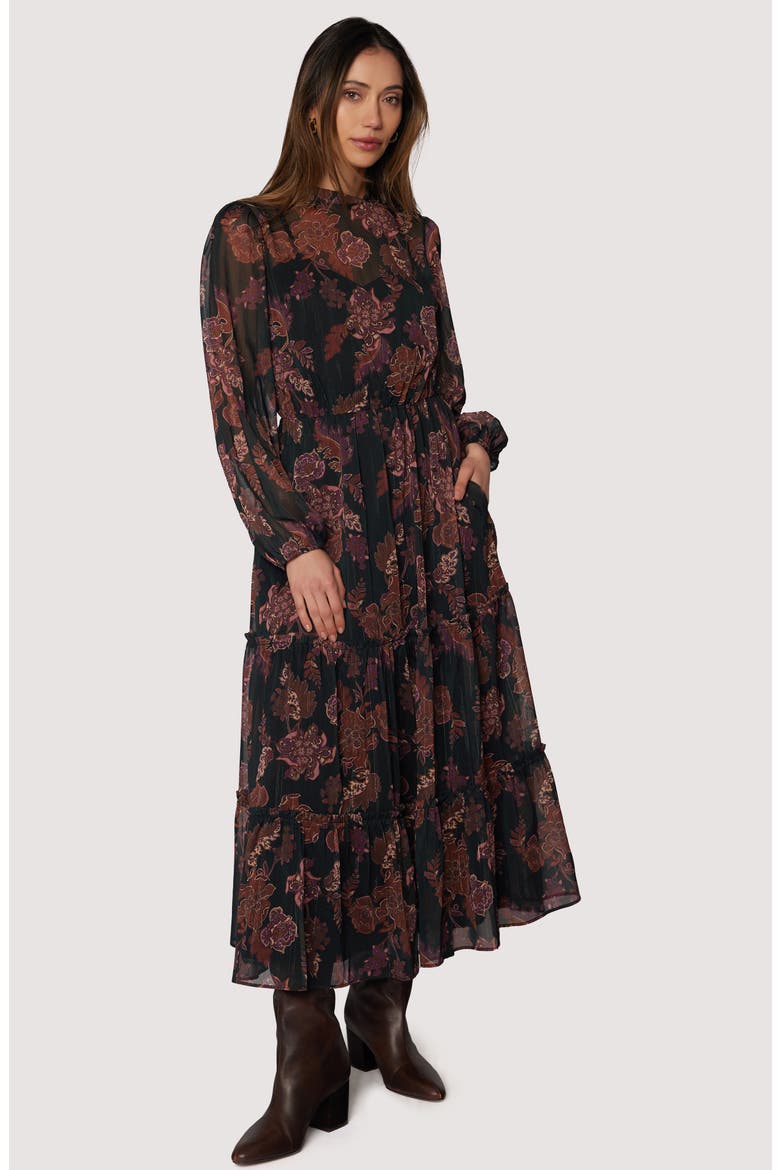 Whispers of Bohemia Long Sleeve Maxi Dress, Alternate, color, BLACK PLUM FLORAL