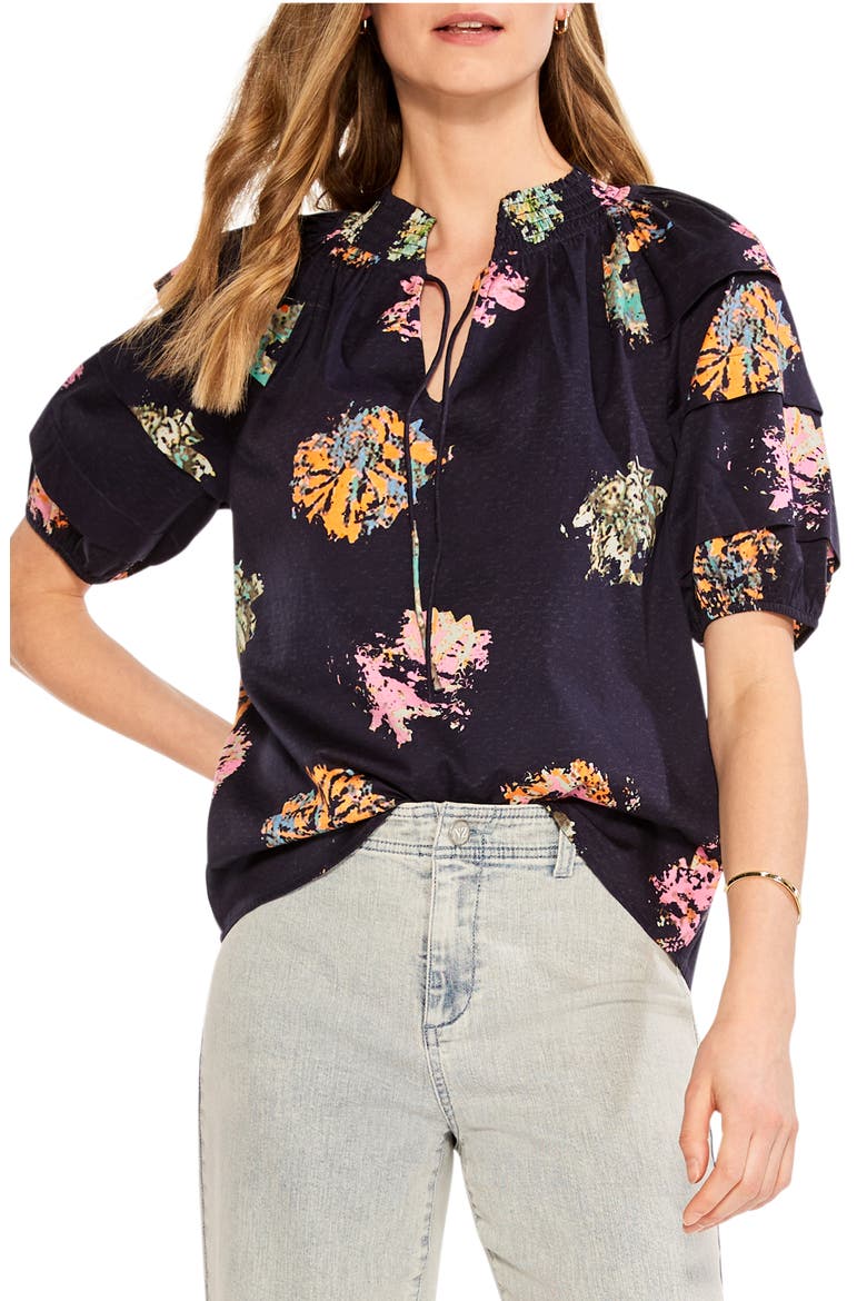 Bright Spot Smocked Neck Top, Main, color, INDIGO MULTI