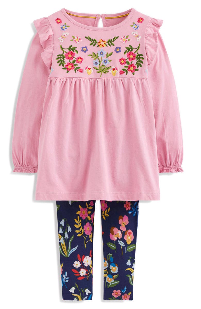 Mini Boden Kids' Floral Embroidered Tunic & Leggings Set, Main, color, Formica Pink