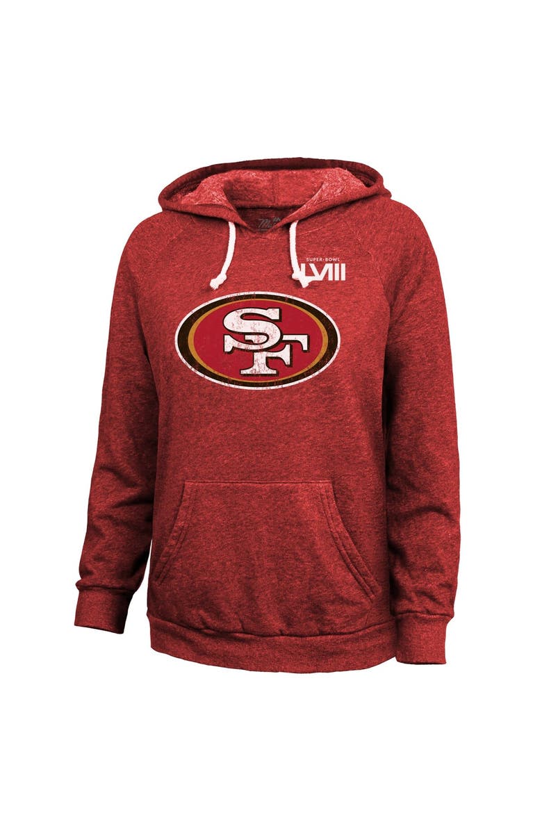 Majestic Threads Women's Majestic Threads Christian McCaffrey Scarlet San Francisco 49ers Super Bowl LVIII Name & Number Tri-Blend Pullover Hoodie, Alternate, color, 
