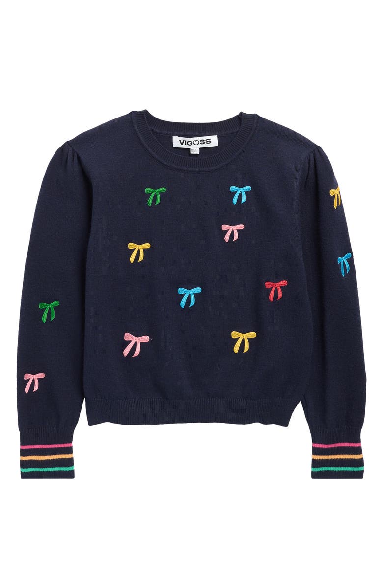 Vigoss Kids' Embroidered Bow Sweater, Main, color, Navy