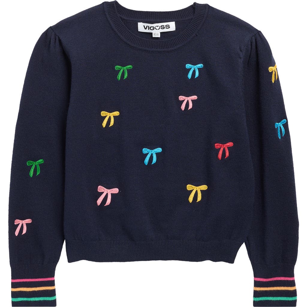Vigoss Kids' Embroidered Bow Sweater In Blue