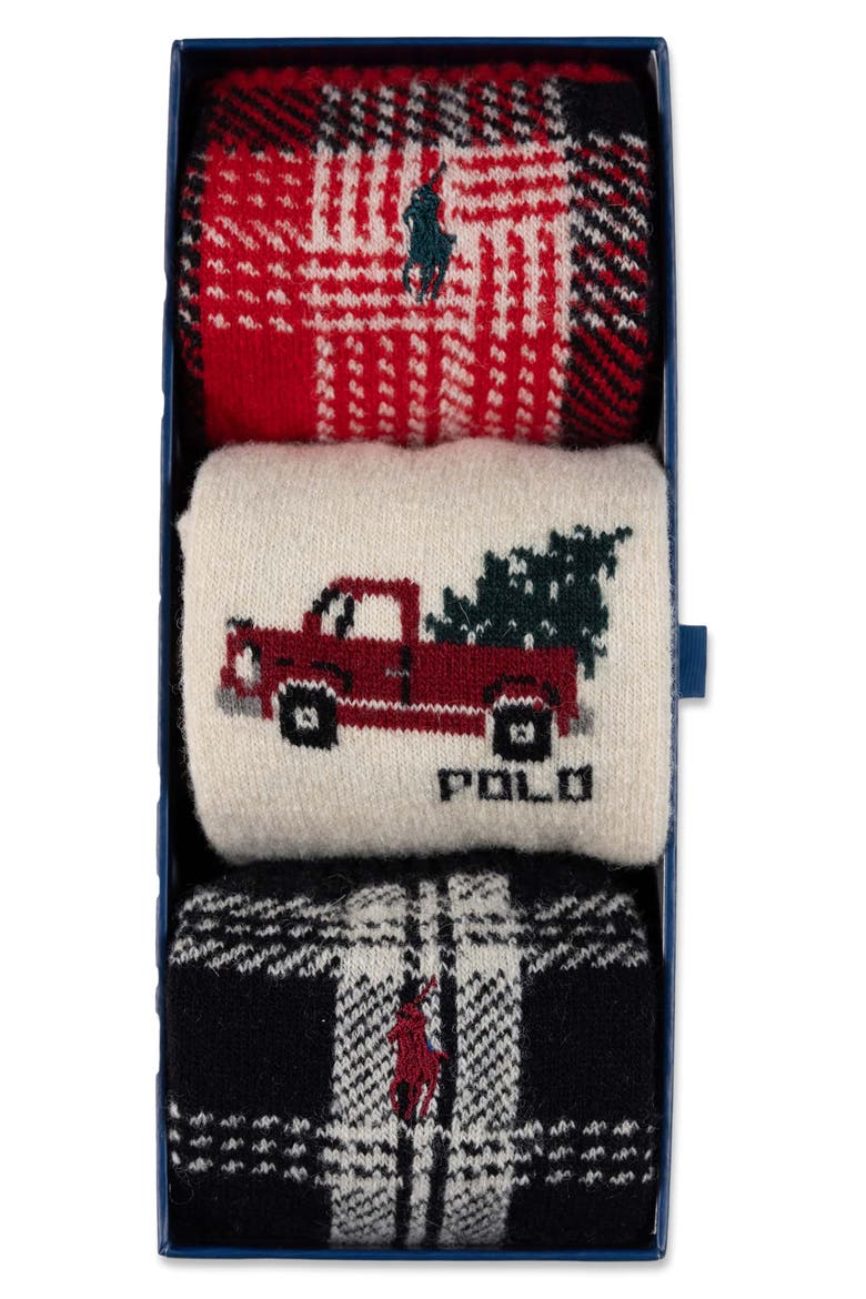 Truck & Plaid Assorted 3-Pack Wool Blend Crew Socks Gift Box, Alternate, color, BAST