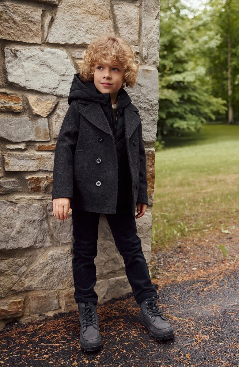 MILES THE LABEL Kids' Heathered Peacoat, Alternate, color, Dark Heather Grey