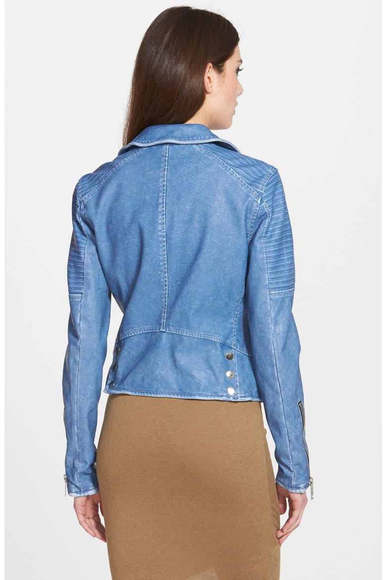 Faux Leather Moto Jacket, Alternate, color, BLUE