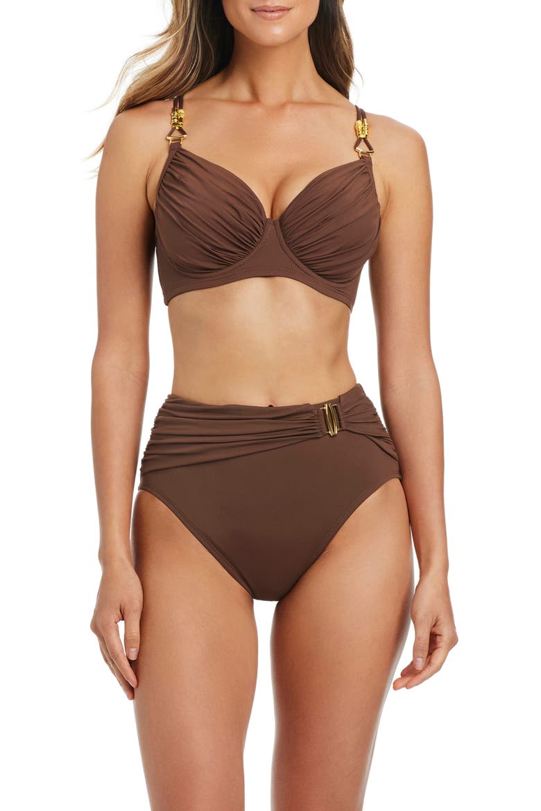 High Waist Draped Swim Bottoms, Alternate, color, ROCKPOOL