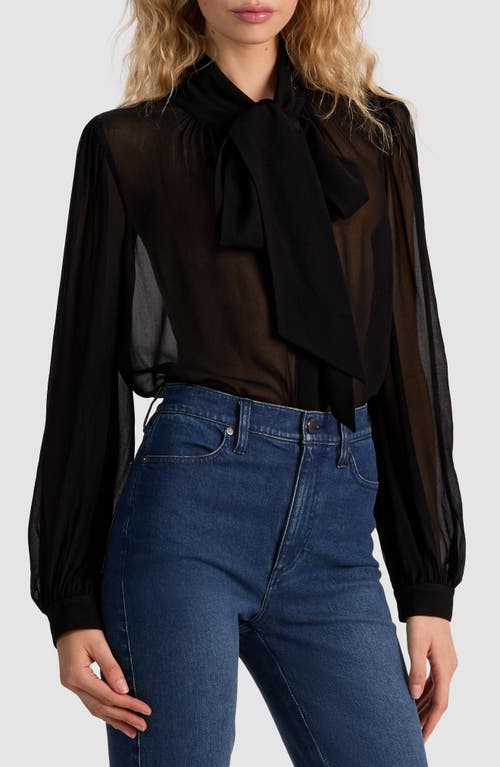 Alice And Olivia Brentley Tie-neck Sheer Blouse In Black