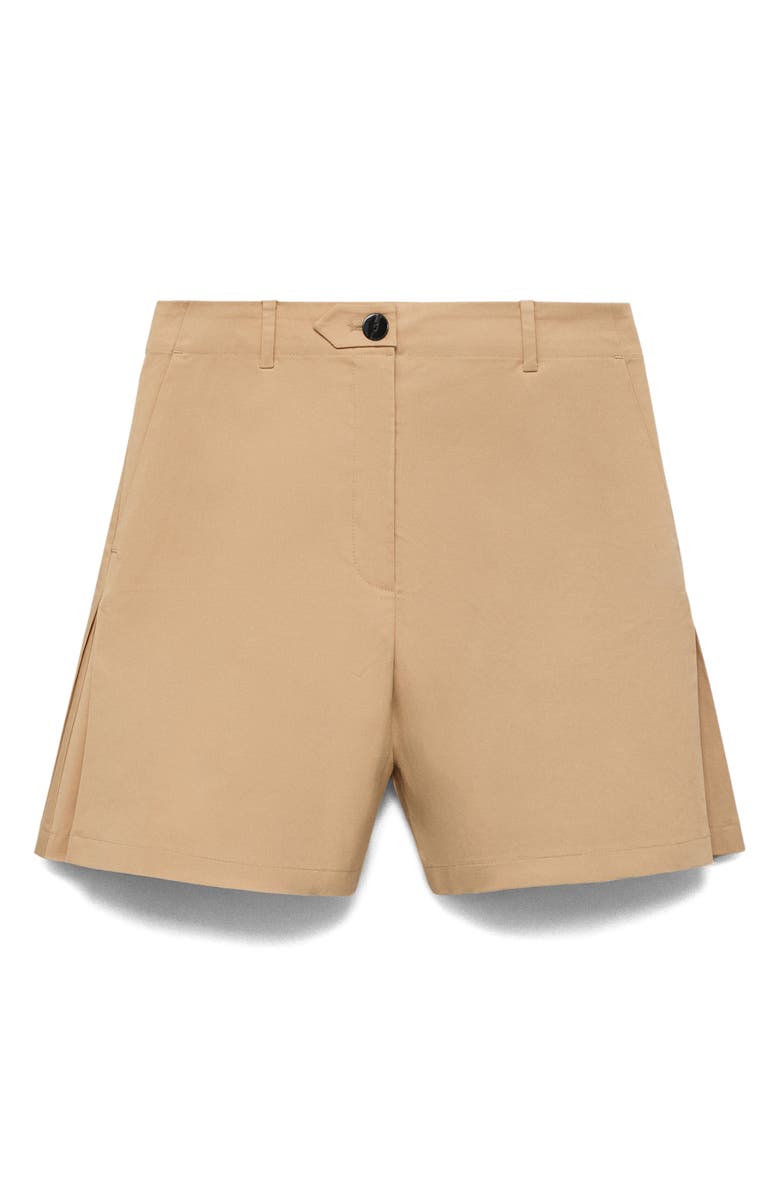 MANGO Pleated Cotton Blend Shorts, Main, color, Medium Brown
