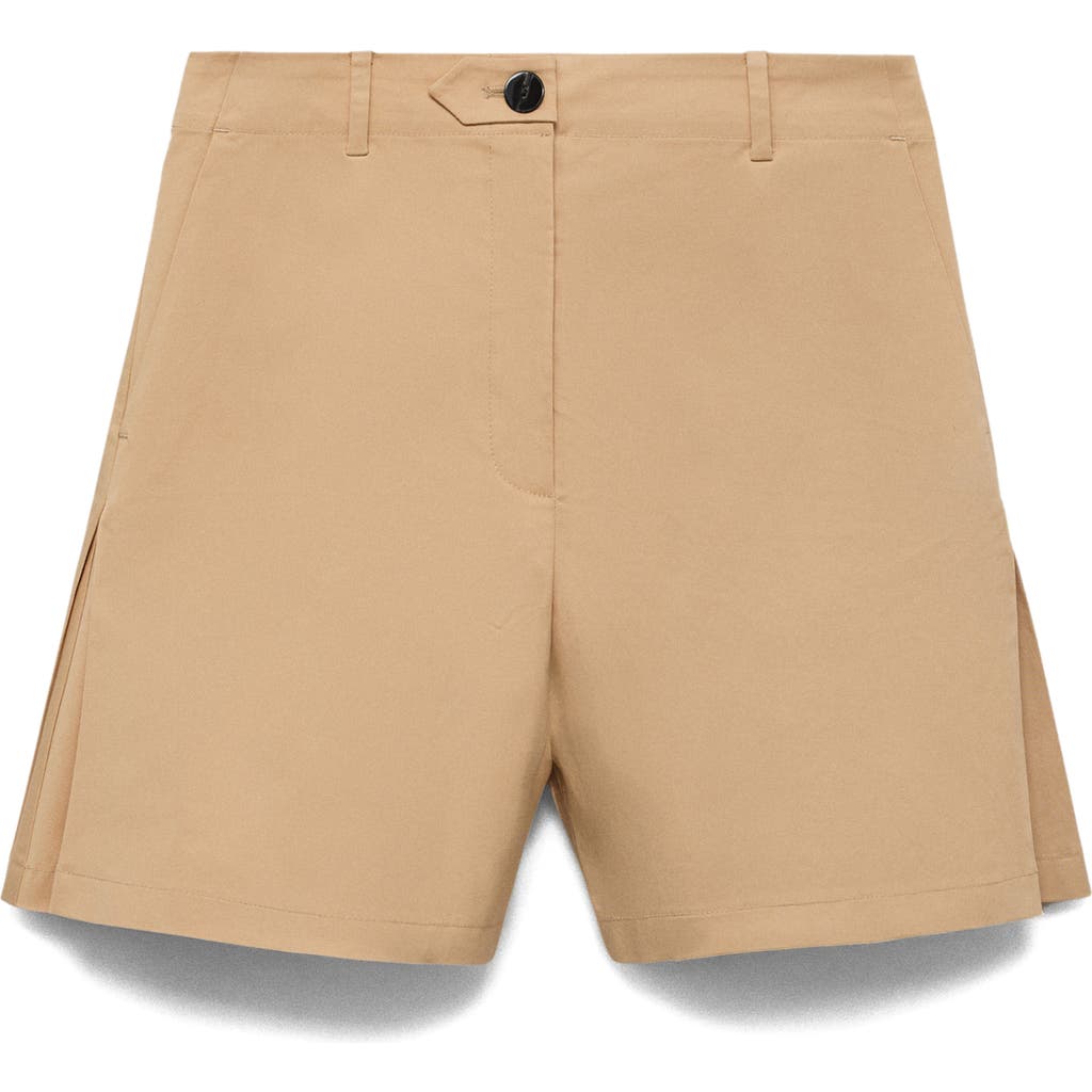Mango Pleated Cotton Blend Shorts In Green