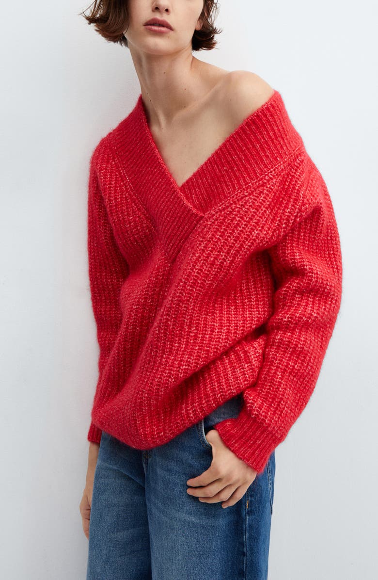 MANGO Chunky V-Neck Sweater, Alternate, color, 