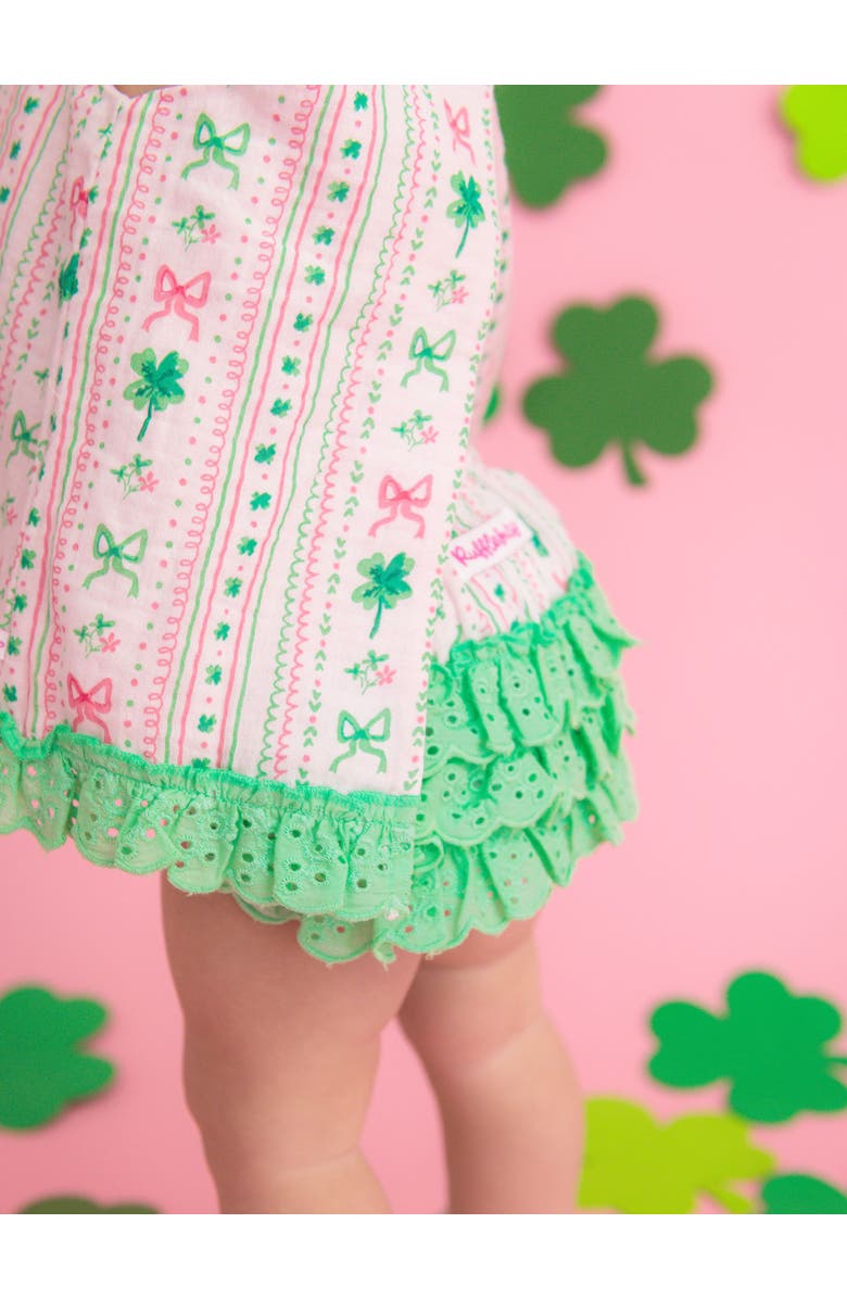 RuffleButts Cotton Gauze Swing Top and Bloomer Set, Alternate, color, Clover Bows 
Wishes