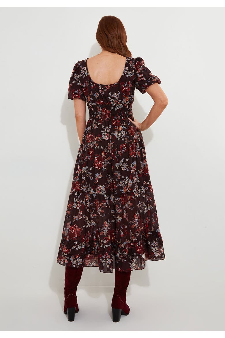 V-Neck Flounce Midi Dress, Alternate, color, MULBERRY GARDEN