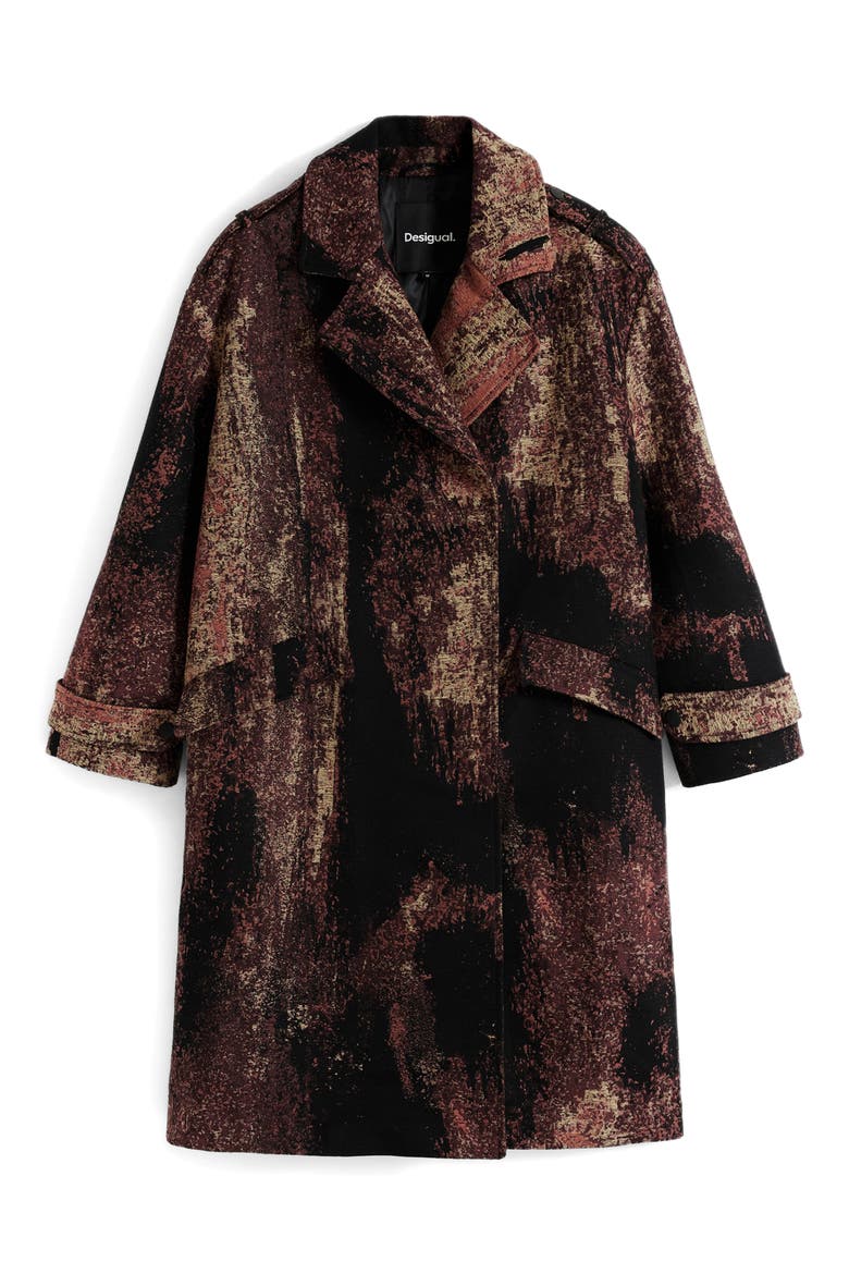 Marble Print Overcoat, Alternate, color, BROWN