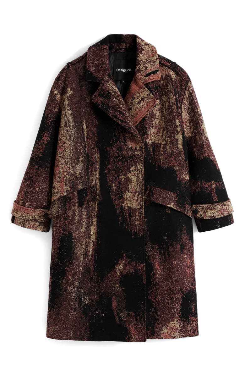Desigual Marble Print Overcoat, Alternate, color, Brown