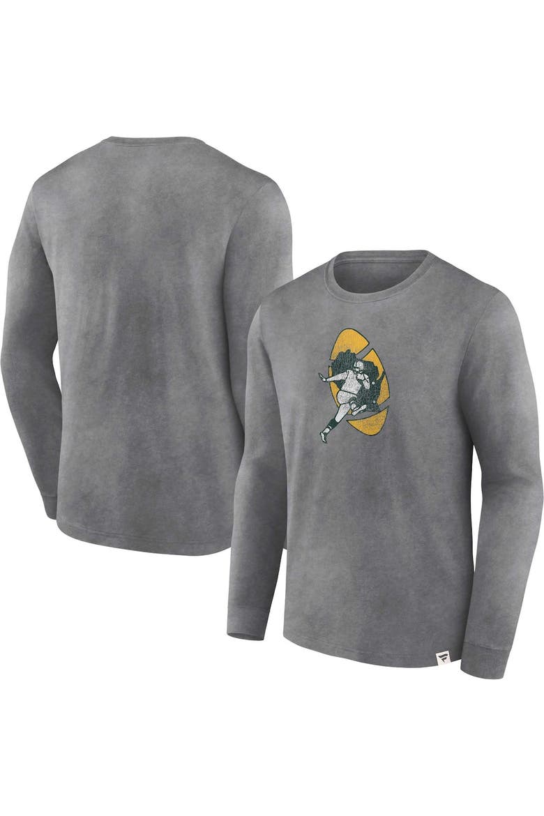 Men's Fanatics Branded  Heather Charcoal Green Bay Packers Washed Primary Long Sleeve T-Shirt, Alternate, color, Heather Charcoal