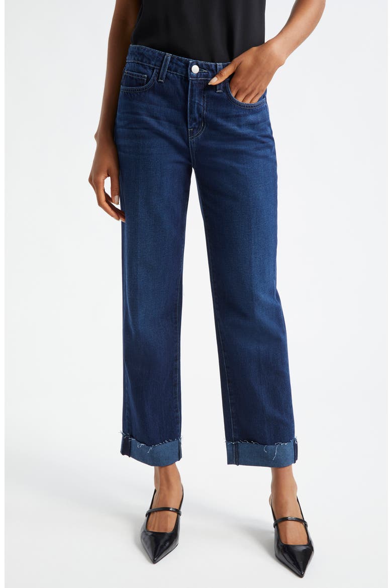 Maribel High Waist Cuff Straight Leg Jeans, Main, color, HARLAN
