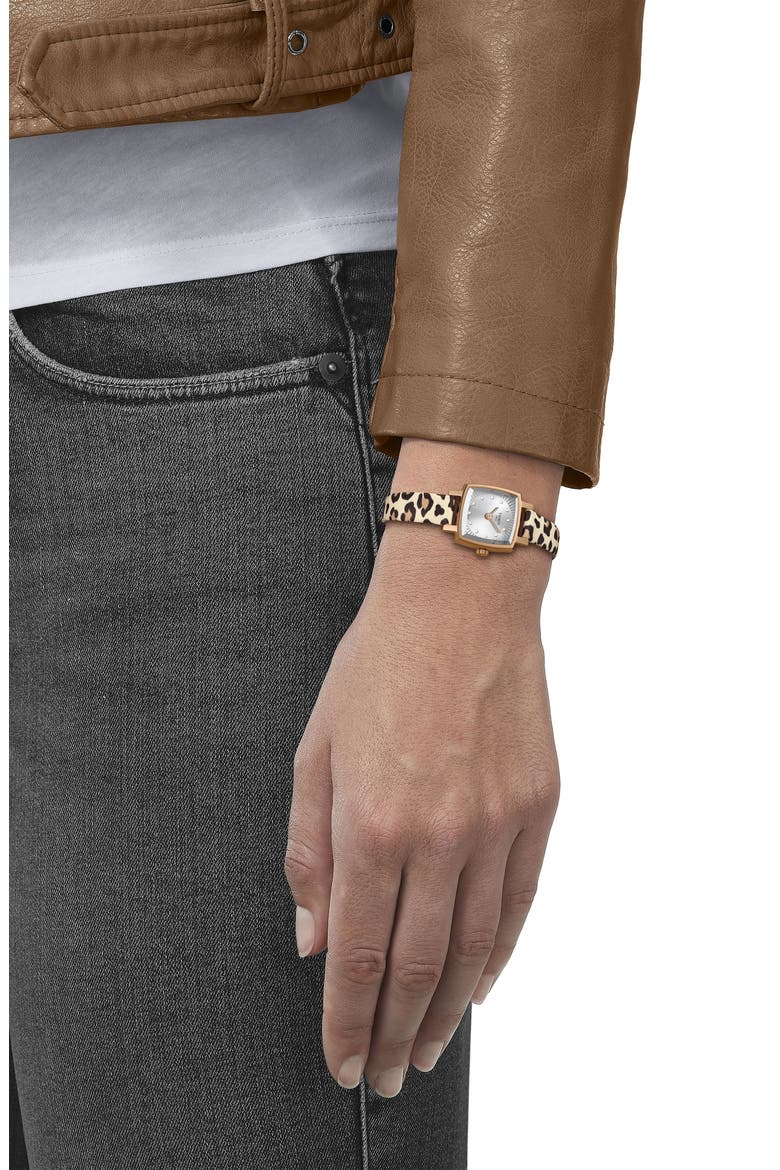 Lovely Wild Diamond Leather Strap Watch, 20mm, Alternate, color, BEIGE
