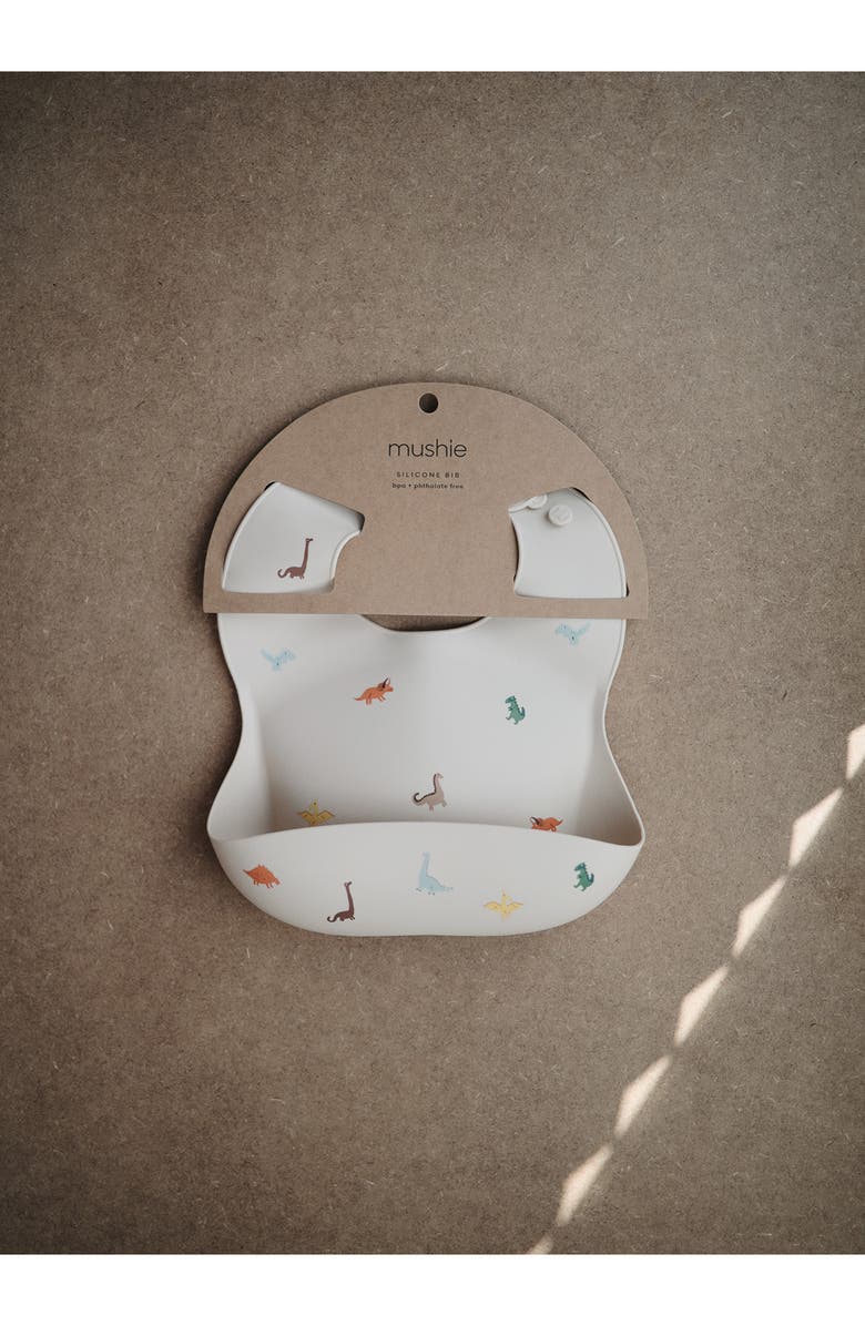 Mushie Dinosaurs Silicone Bib, Alternate, color, Sand