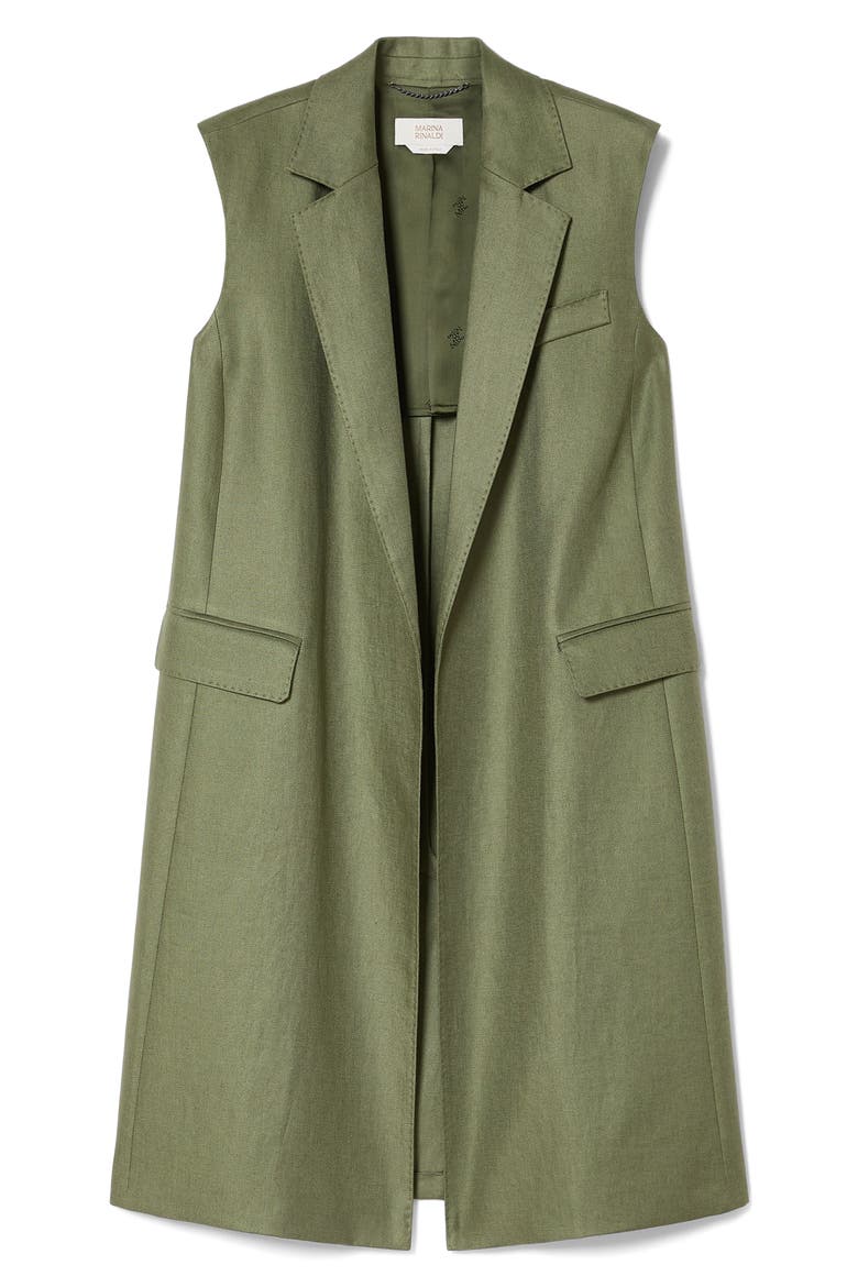 Mallo Long Linen Vest, Alternate, color, OLIVE GREEN