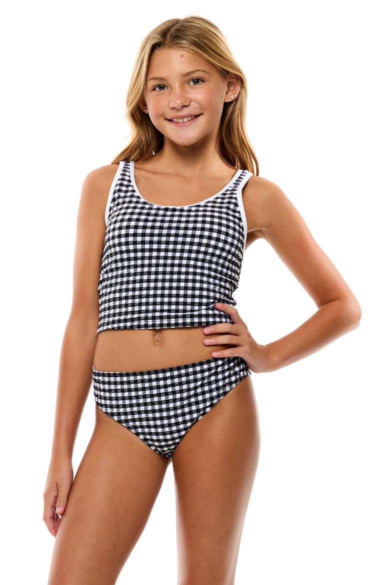 Kids' Gingham Seersucker Two-Piece Swimsuit, Main, color, BLACK