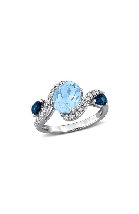Sky Blue Topaz, London Blue Topaz & Lab Created Sapphire Ring