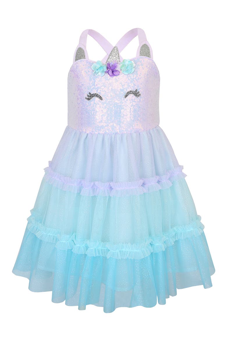 Kids' Unicorn Sequin Mesh Dress, Main, color, LILAC/ AQUA