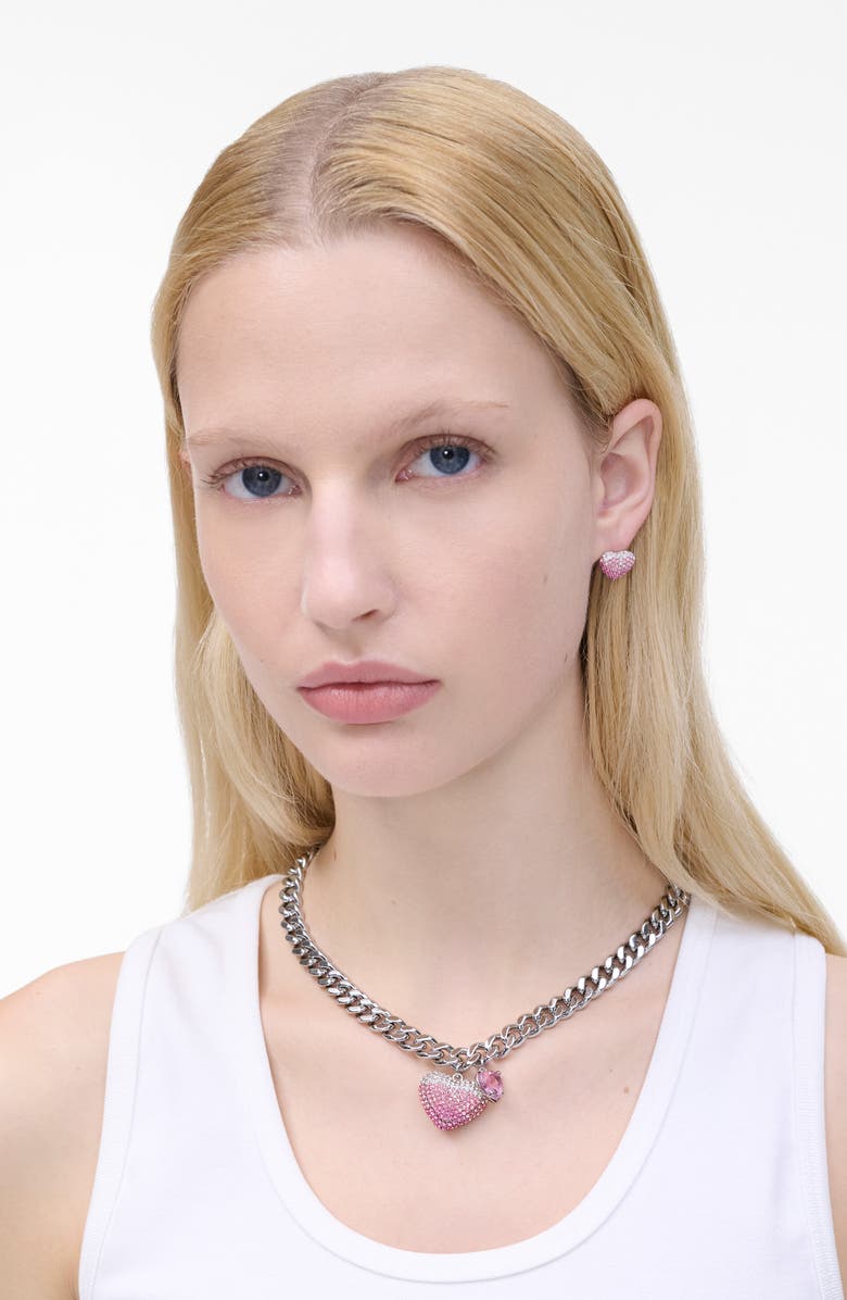 Marc Jacobs Heart Balloon Pavé Necklace, Alternate, color, Silver/ Rose