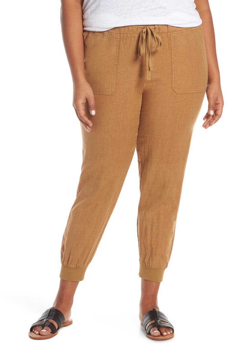Drawstring Linen Joggers, Main, color, BROWN SADDLE