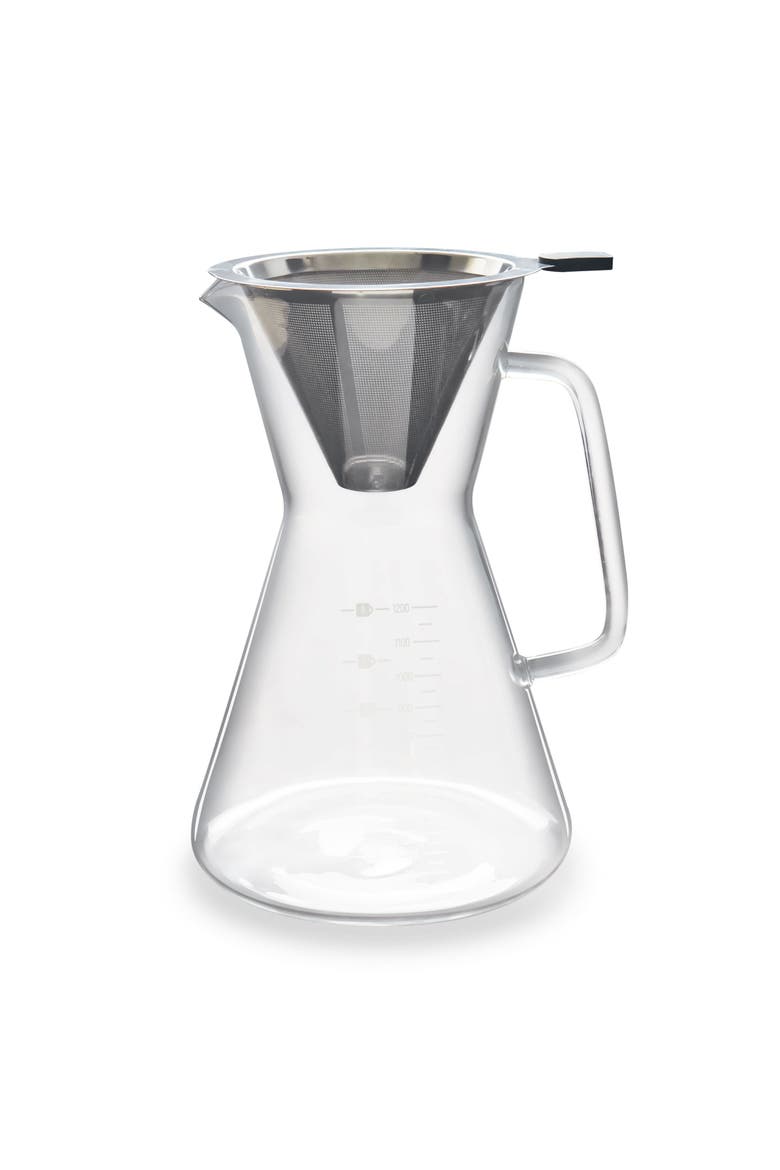 Glass Pour Over Carafe w/ Reusable Filter, 1200ml, Main, color, Clear