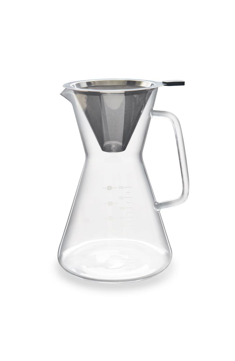 London Sip Glass Pour Over Carafe w/ Reusable Filter, 1200ml, Main, color, Clear