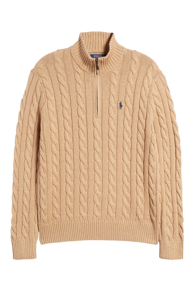 Cotton Cable Knit Sweater, Alternate, color, CAMEL MELANGE