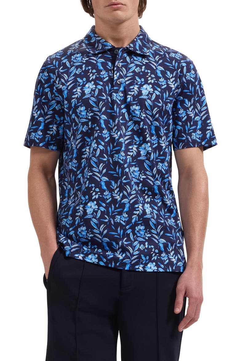 Hendrix Digital Floral Print Pima Cotton Polo, Main, color, NAVY