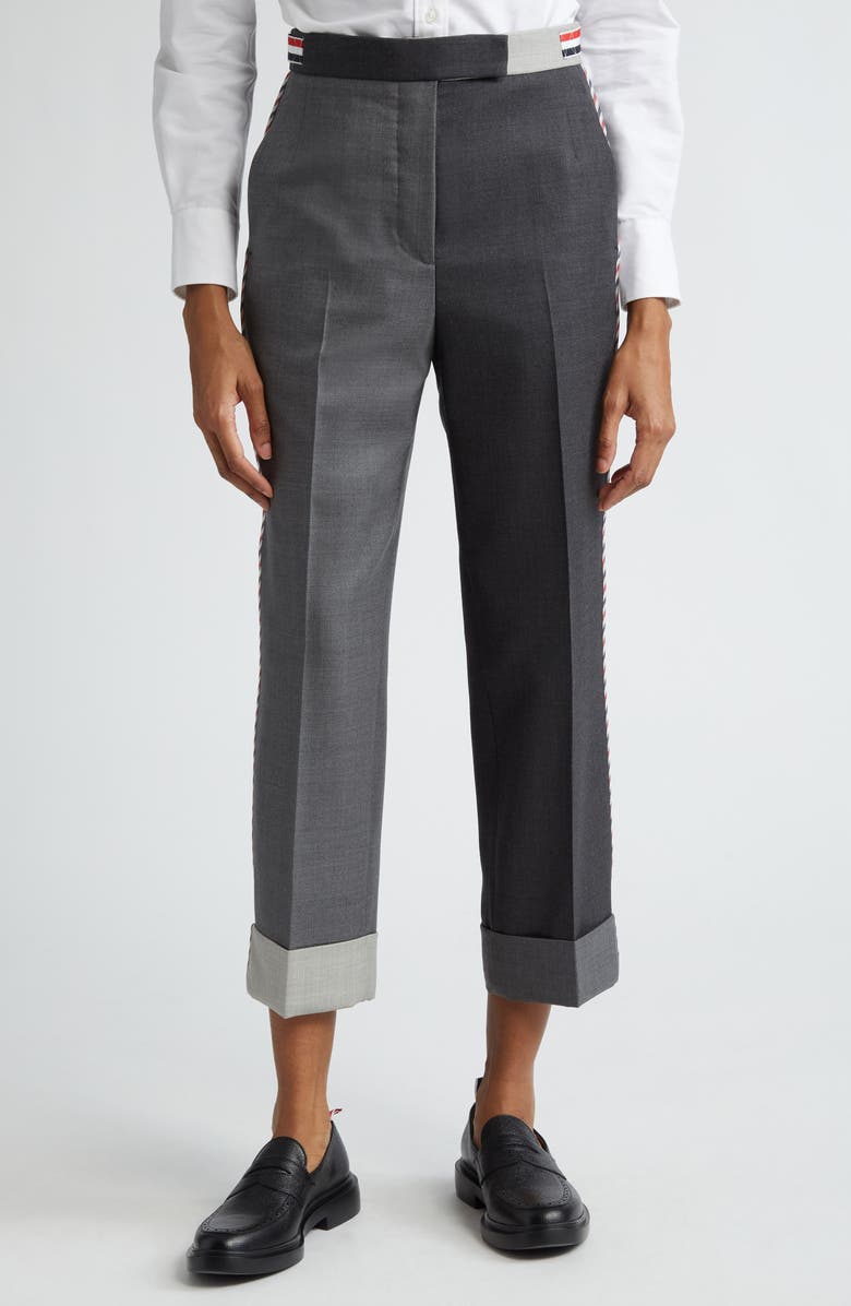 Thom Browne Fun-Mix Contrast Panel Cuff Hem Wool Trousers, Main, color, 