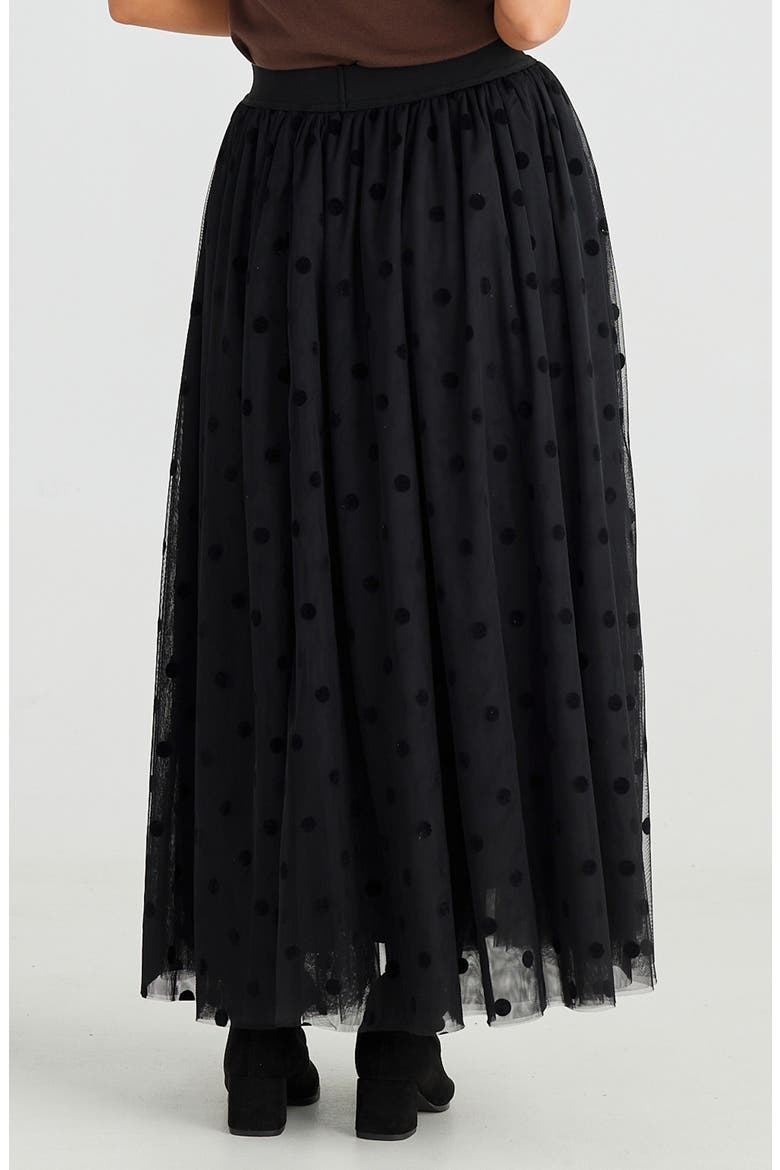 Carrie Velvet Dot Tulle Maxi Skirt, Alternate, color, BLACK POLKA DOT