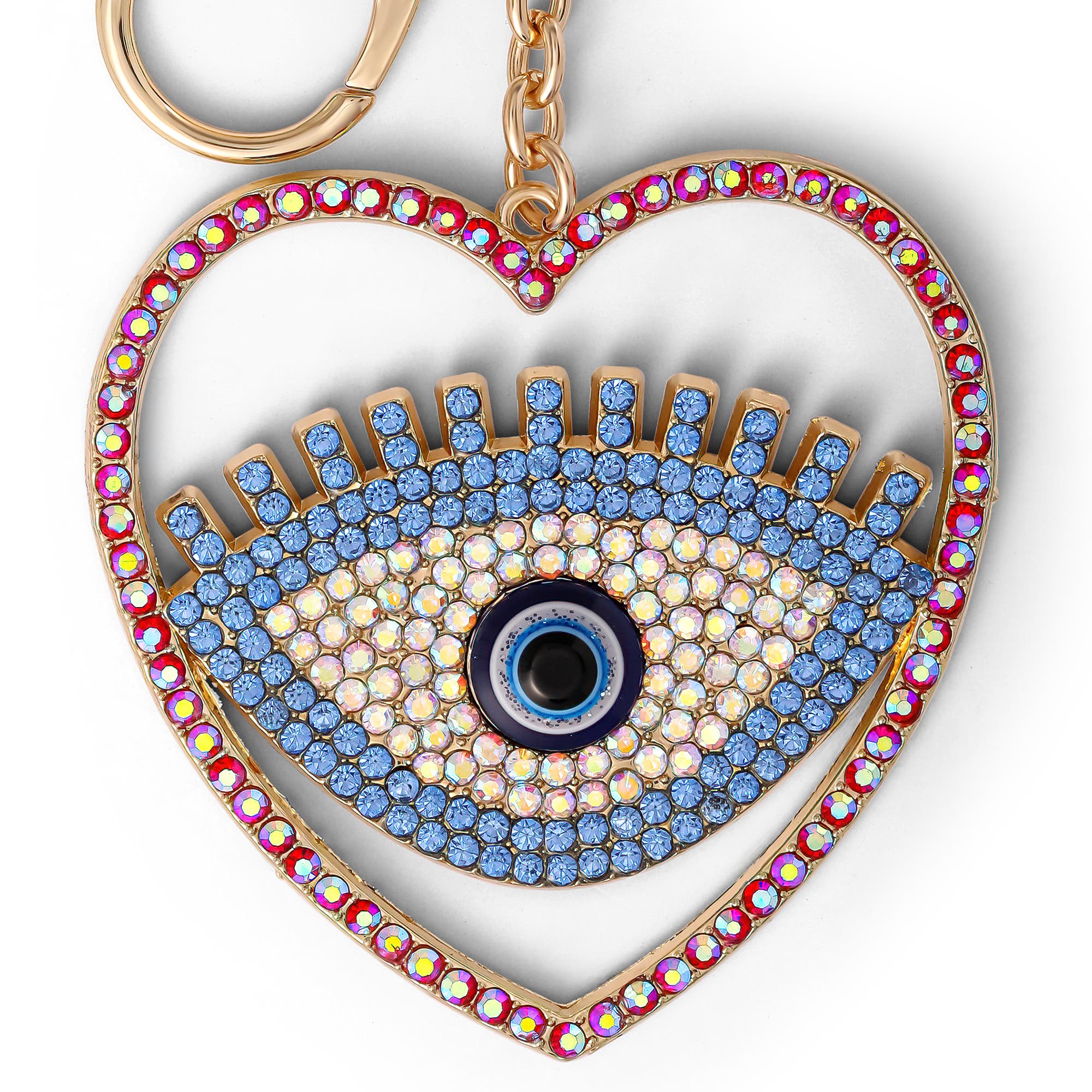 Jessica Simpson Evil Eye Heart Keychain with Pink Strap, Alternate, color, Multicolor/Pink