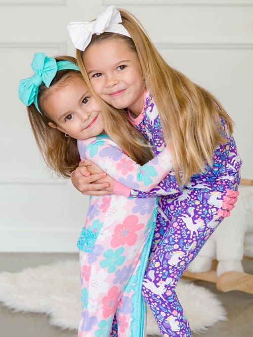 Rufflebutts Softsnooze Toddler Girls Ruffle Long Sleeve Pajama Set In Unicorn Meadow